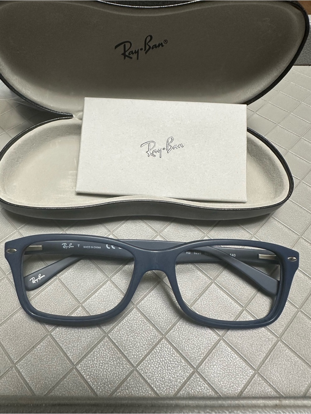 Ray-Ban Matte Navy Blue Square Eyeglass Frames with Red Temple Tip